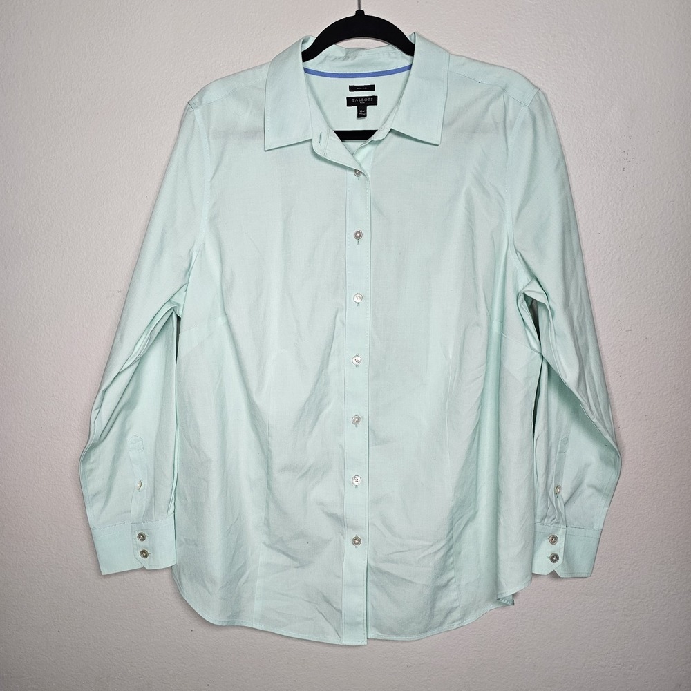 Talbots Womens 16W Light Blue Non-Iron Button Top Minimal Capsule Office Career
